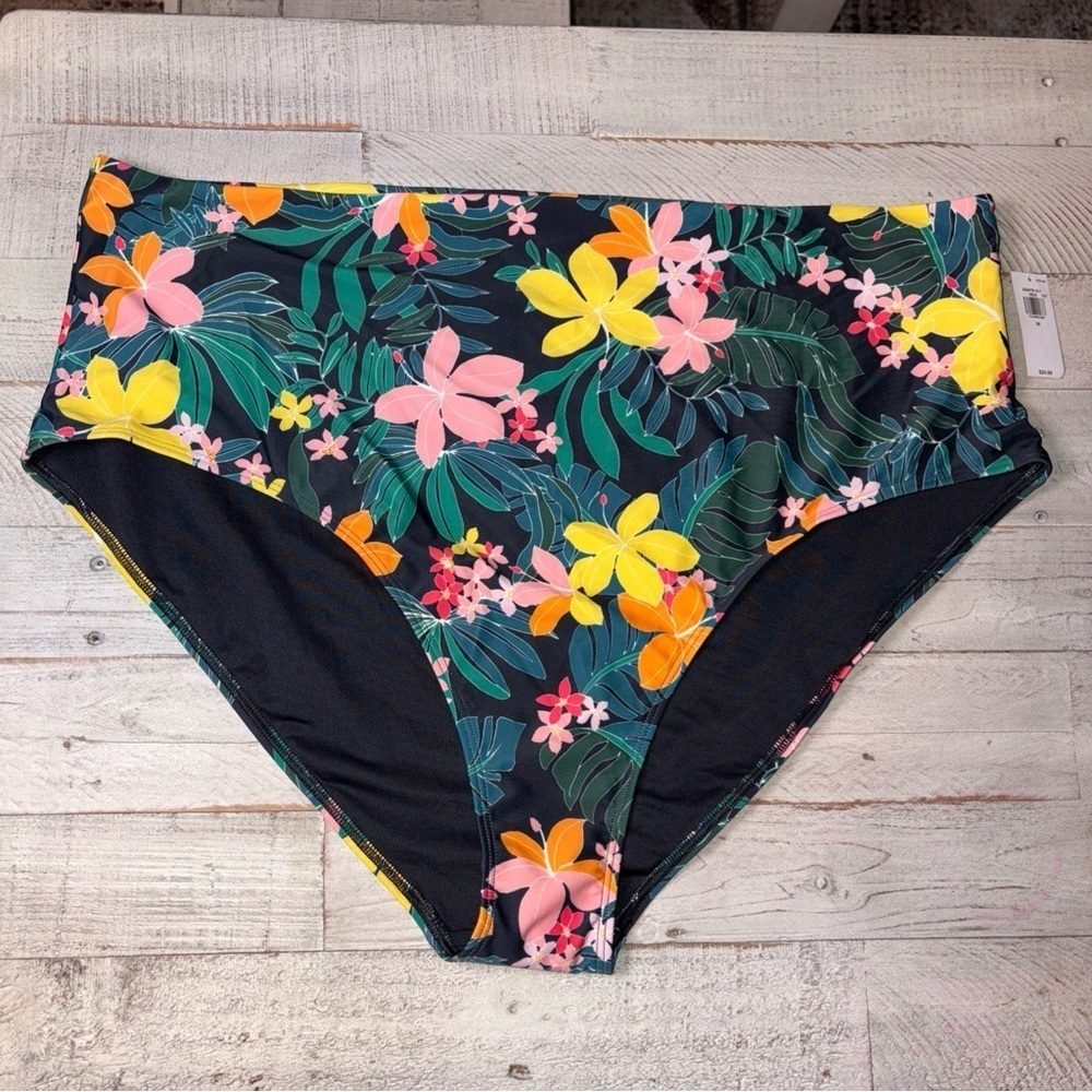 Old Navy Women's Size 3X Black Tropical High-Rise Classic Bikini Swim Bottom - Picture 2 of 13